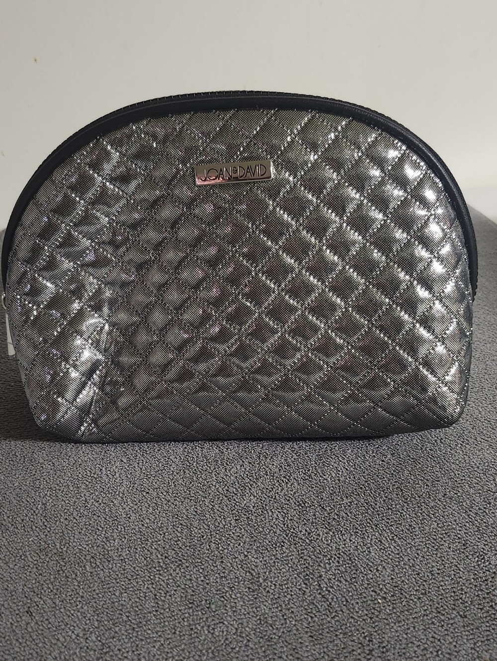 Joan & David Quilted Metallic Silver Cosmetic Pouch